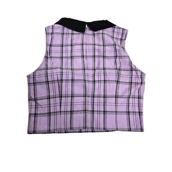 DOLLS KILL Make A Scene purple tartan plaid academia kawaii crop top L - Picture 2 of 6